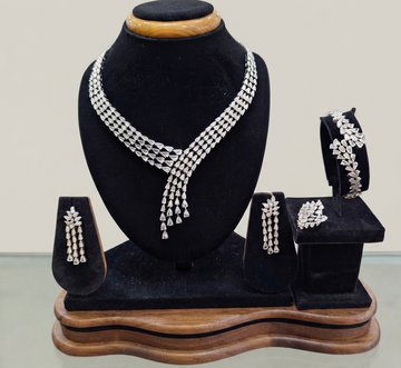 CZ crystal-embellished rhodium-plated jewelry set (ring and bracelet)