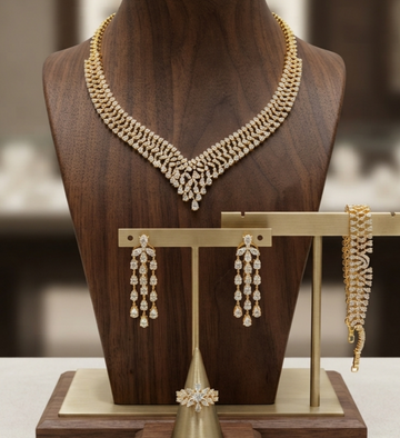 CZ crystal-embellished Gold-plated jewelry set (ring and bracelet)
