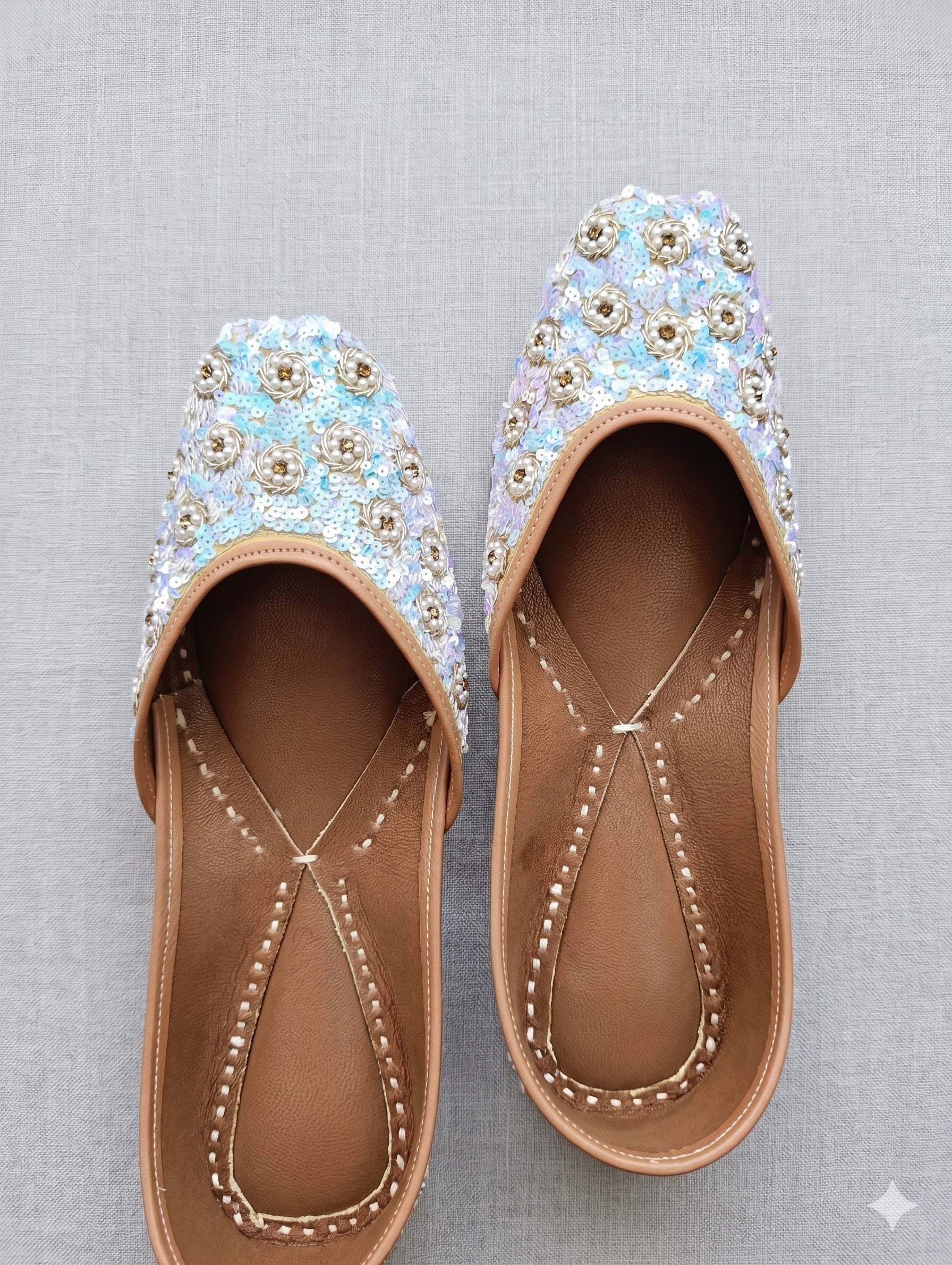 Handcrafted Iridescent Sequin & Pearl Embroidered Punjabi Juttis