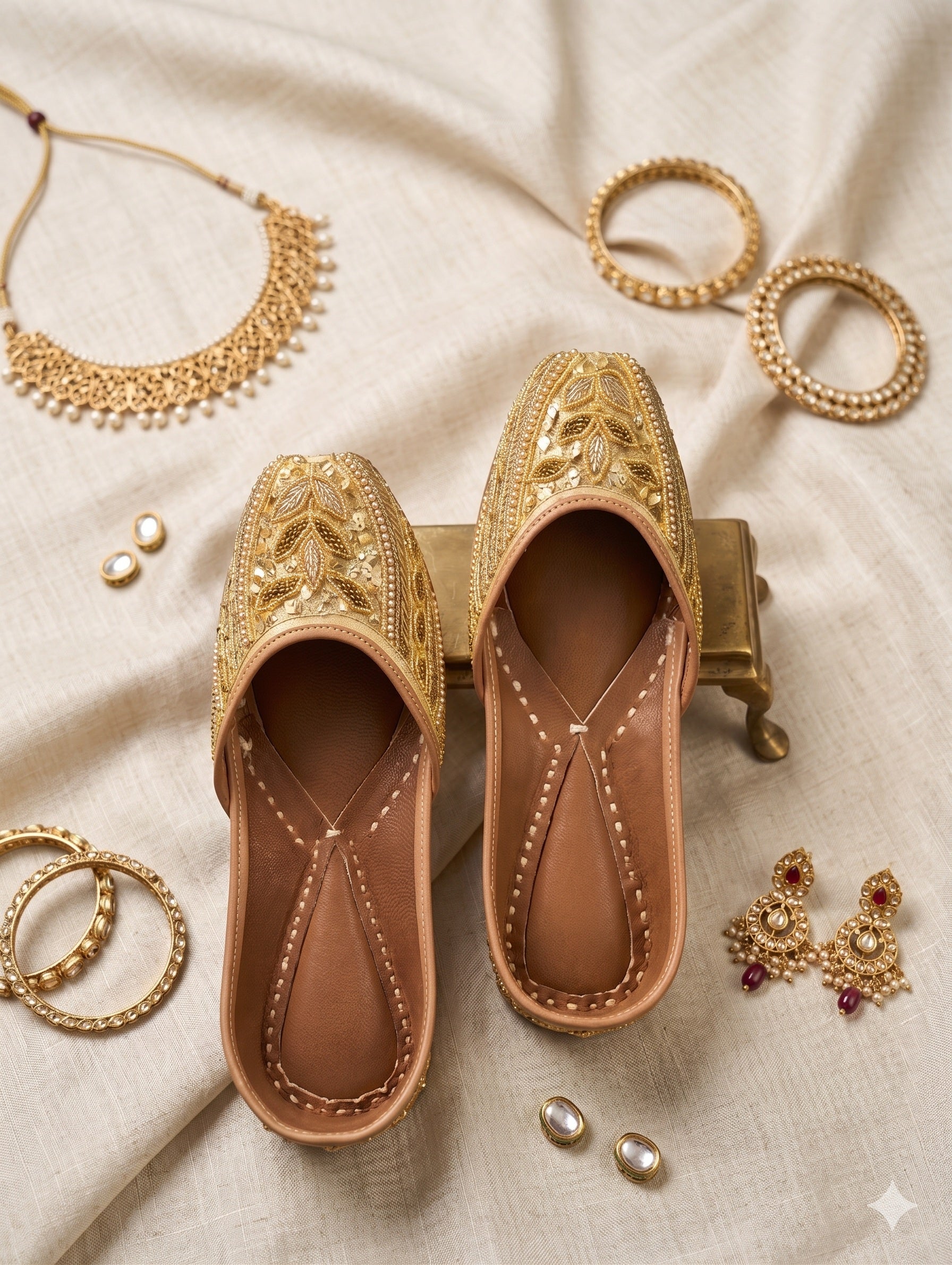 Handcrafted Antique Gold Zardozi & Sequin Punjabi Juttis
