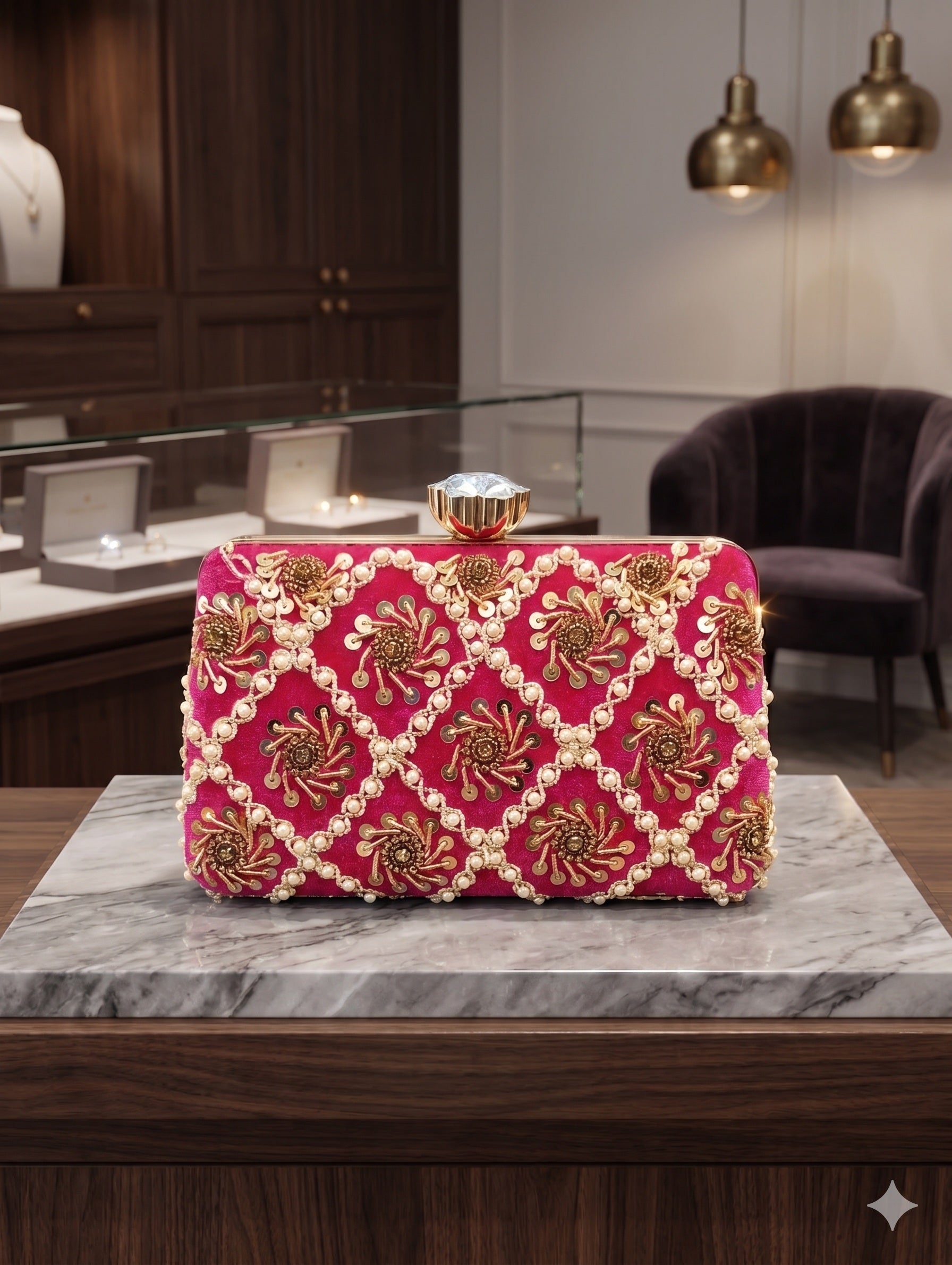 Imperial Magenta Rosette Handbag