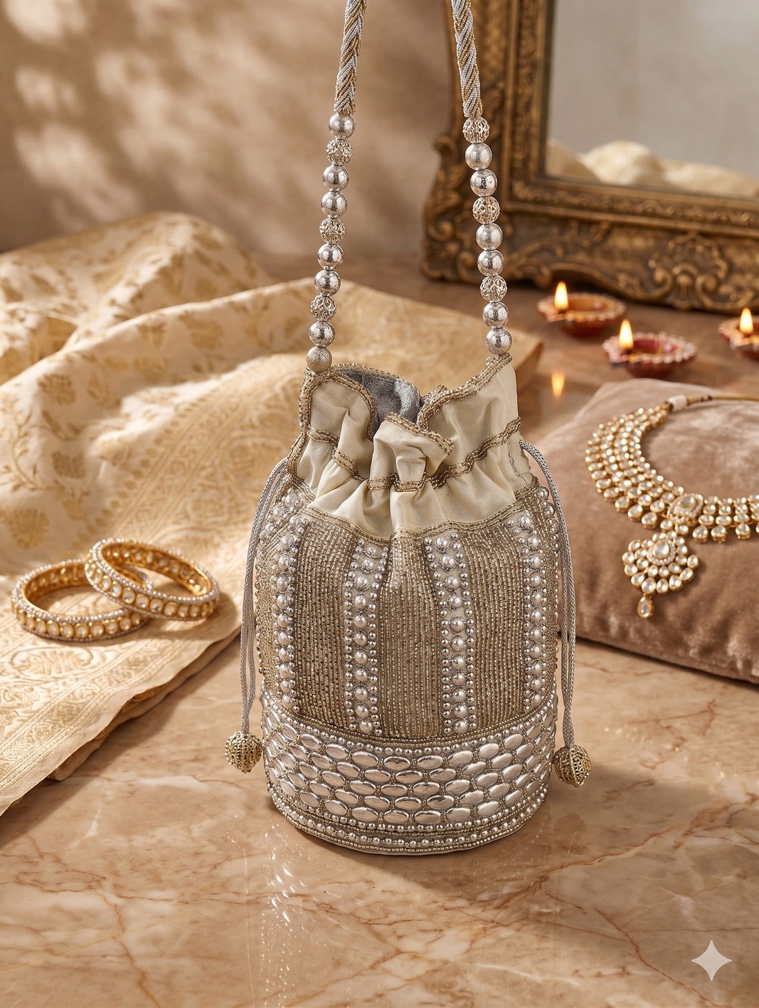 Imperial Silver Lattice Potli