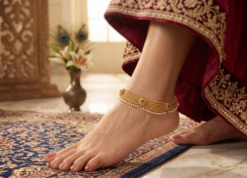 Intricate Traditional Gold Bridal Anklet with Ornate Dangles