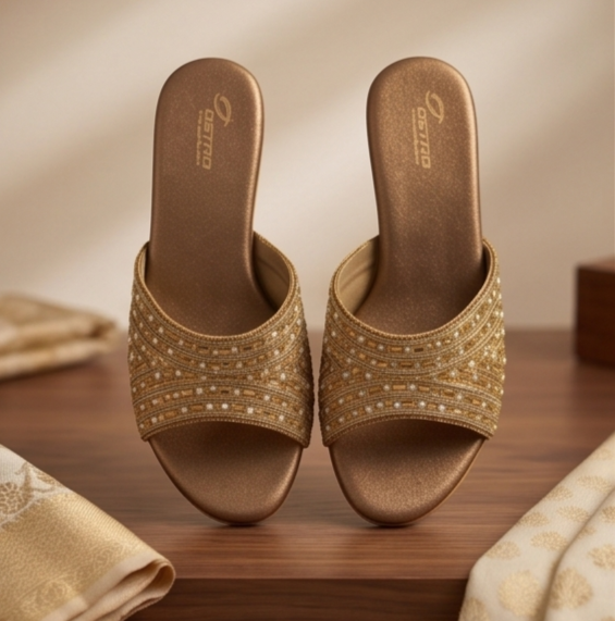 Bronze Embellished Lattice Mule Block Heels
