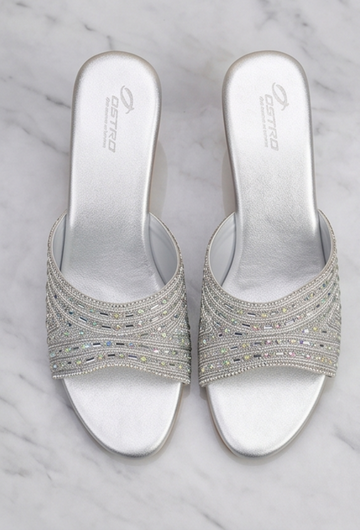 Silver Shimmer Embellished Mule Block Heels