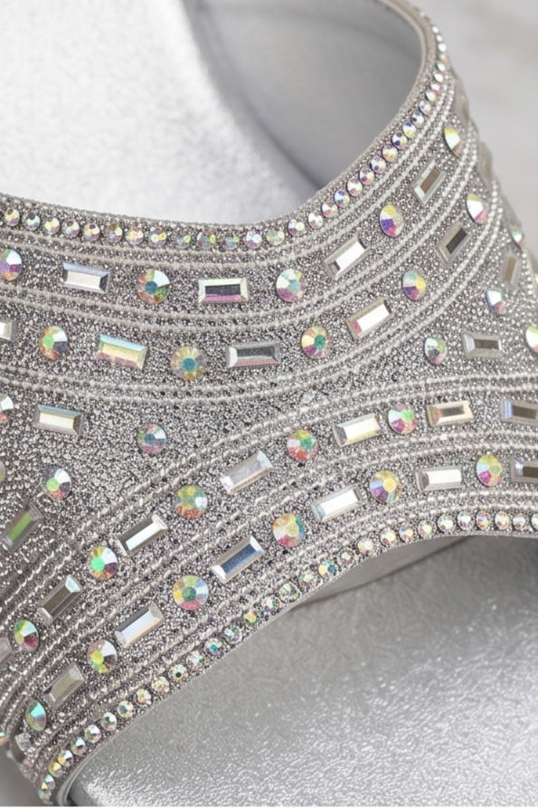 Silver Shimmer Embellished Mule Block Heels