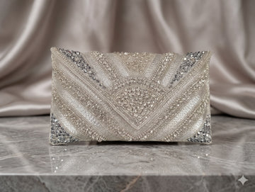Ivory and Silver Beaded Clutch