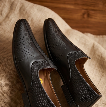 Embossed Black Formal Slip-On Loafers