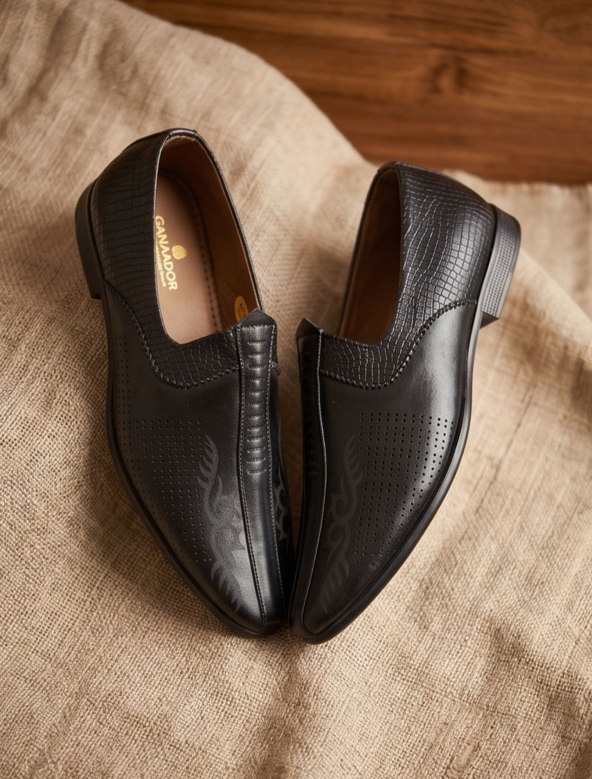 Embossed Black Formal Slip-On Loafers