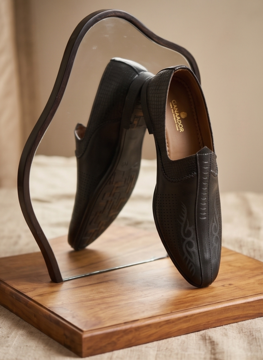 Embossed Black Formal Slip-On Loafers