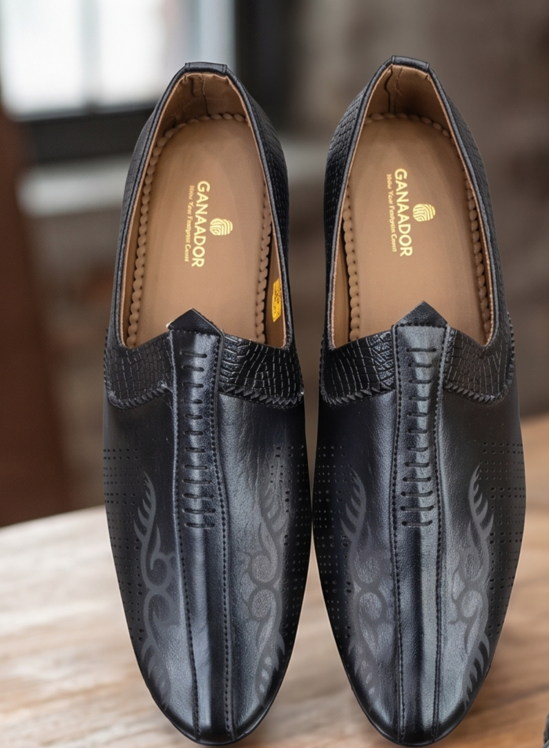 Embossed Black Formal Slip-On Loafers