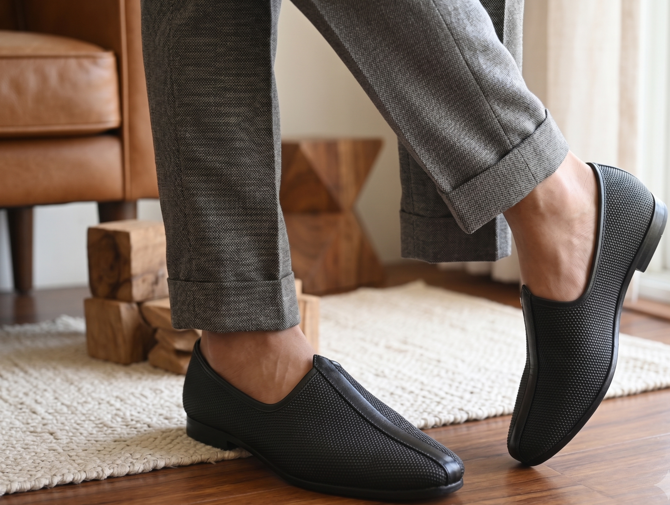 Embossed Brown Formal Slip-On Shoes
