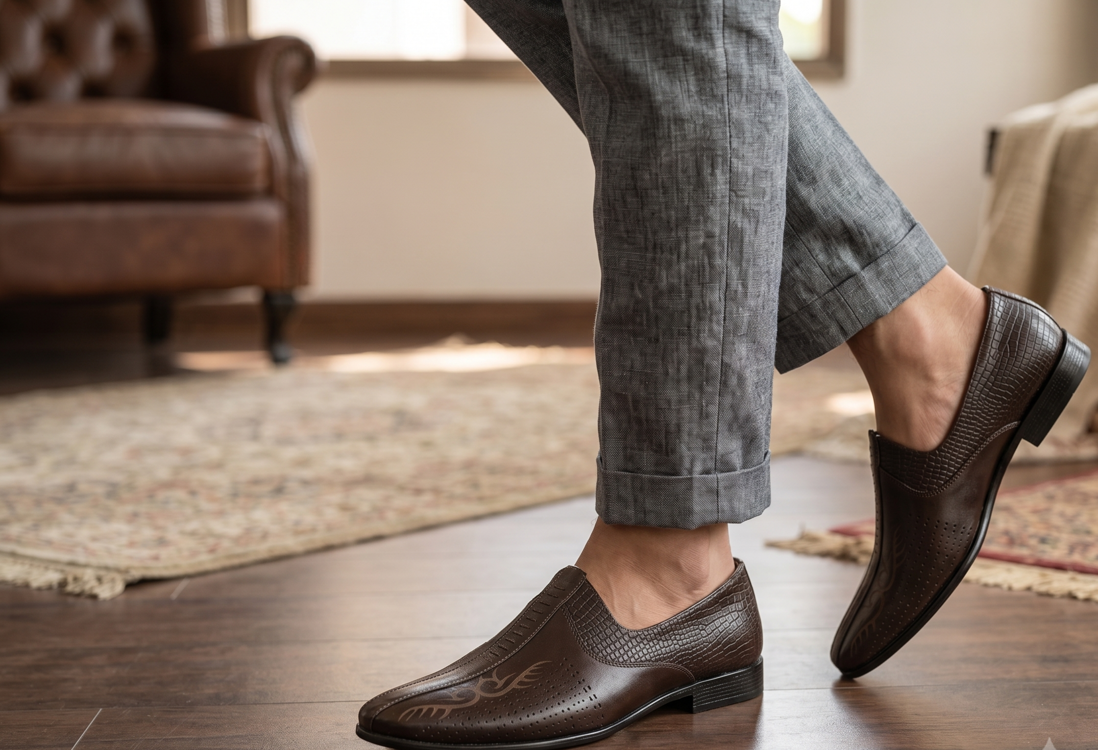 Textured Black Formal Slip-On Shoes