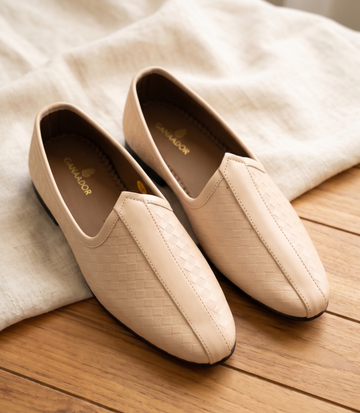 Woven Textured Beige Slip-On Shoes