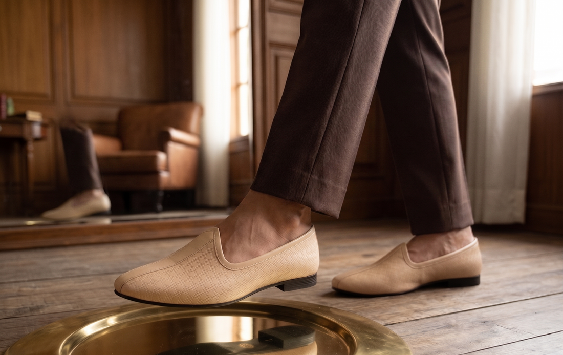 Woven Textured Beige Slip-On Shoes