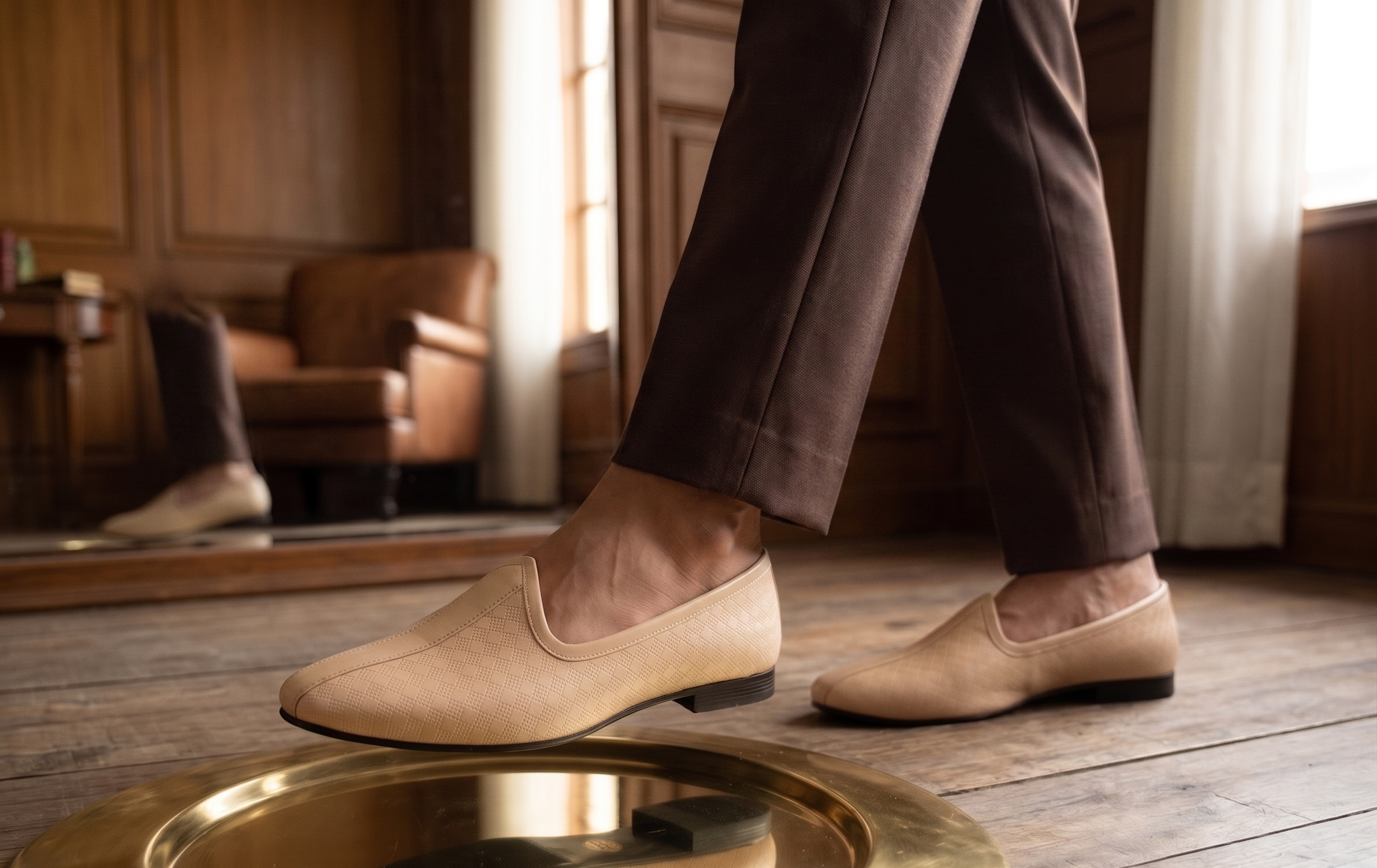 Woven Textured Beige Slip-On Shoes