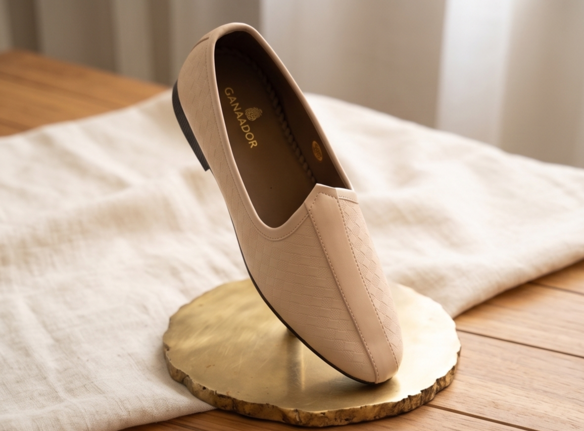 Woven Textured Beige Slip-On Shoes