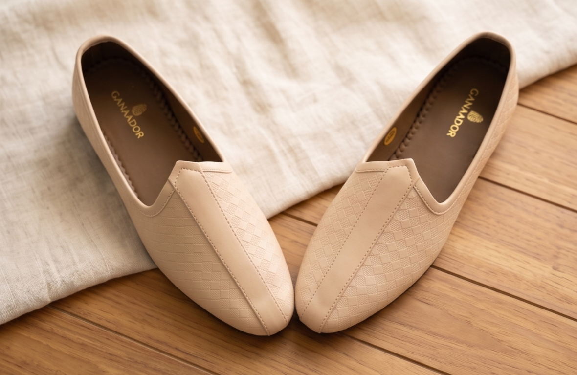 Woven Textured Beige Slip-On Shoes