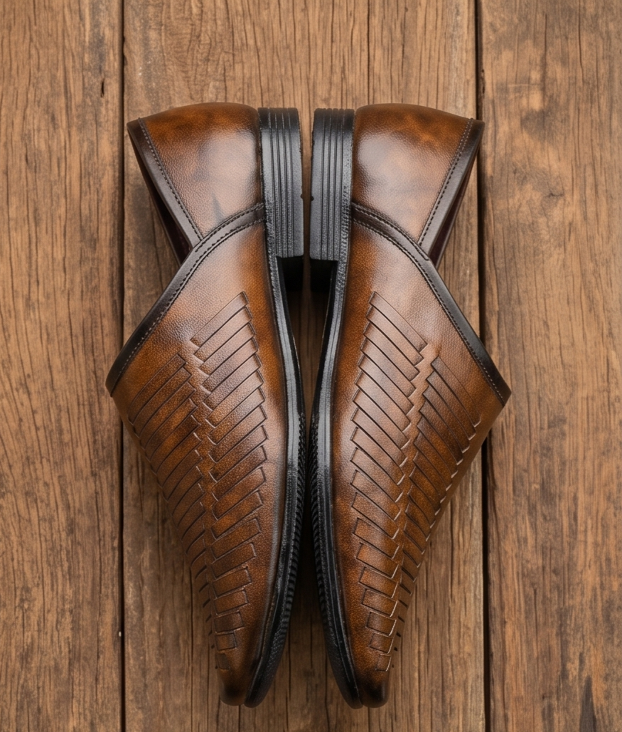 Burnished Tan Woven Formal Slip-On Shoes
