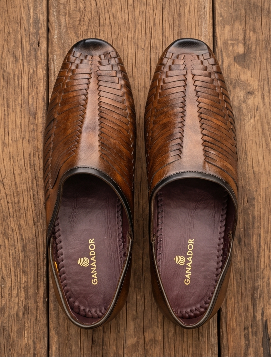 Burnished Tan Woven Formal Slip-On Shoes
