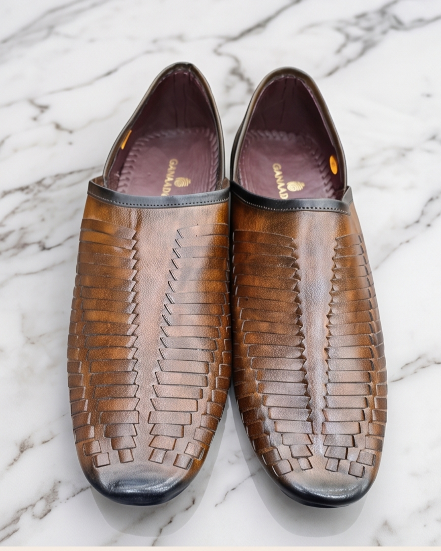 Burnished Tan Woven Formal Slip-On Shoes