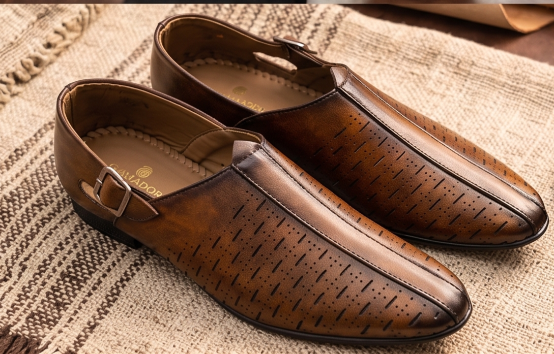 Burnished Tan Perforated Monk-Strap Formal Shoes