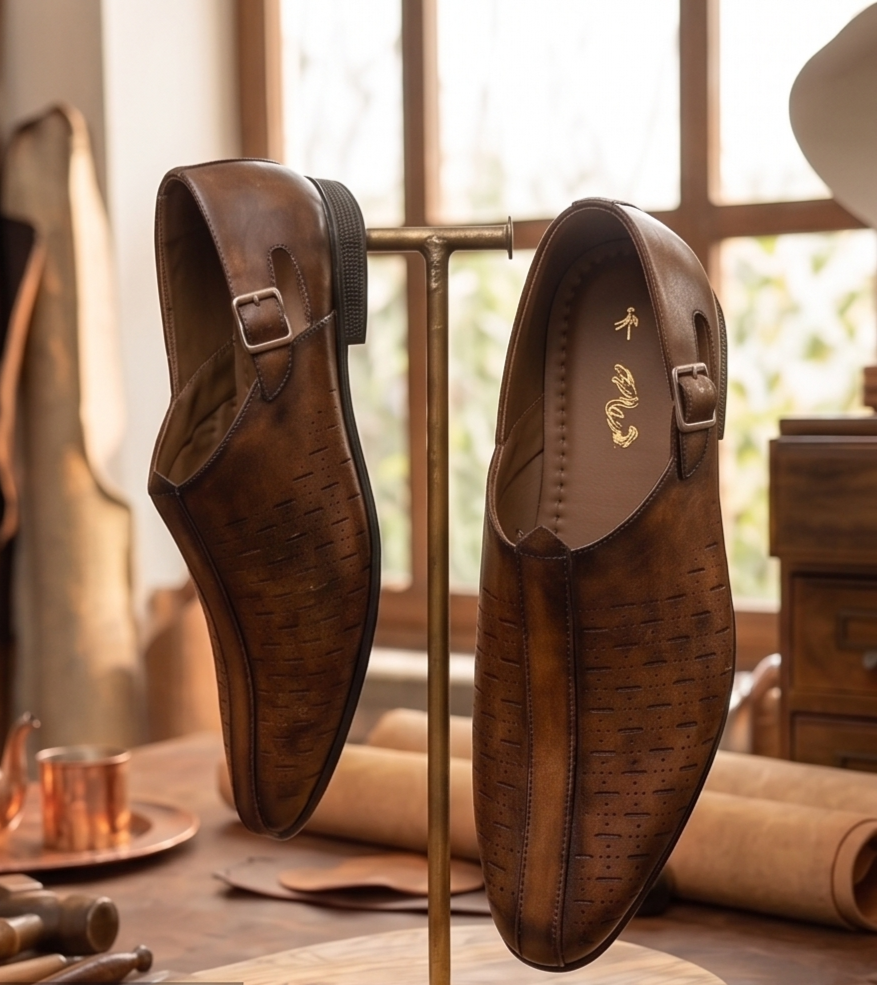 Burnished Tan Perforated Monk-Strap Formal Shoes