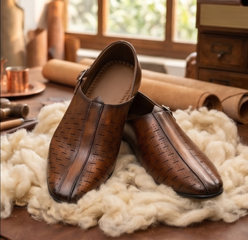 Burnished Tan Perforated Monk-Strap Formal Shoes