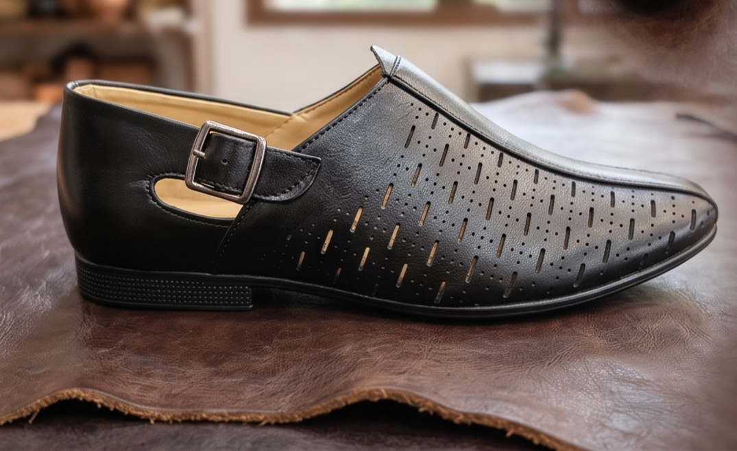 Black Monk-Strap Perforated Formal Slip-On Shoes