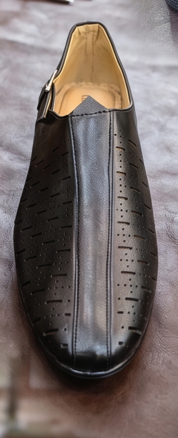 Black Monk-Strap Perforated Formal Slip-On Shoes
