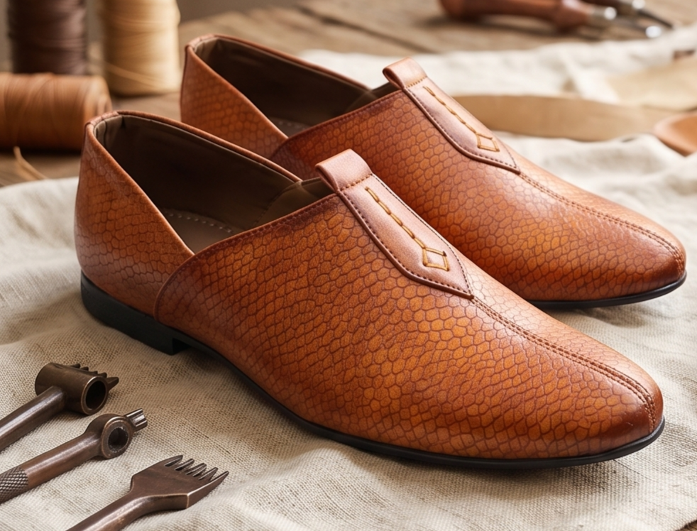 Textured Tan Pebble-Grain Formal Slip-On Shoes