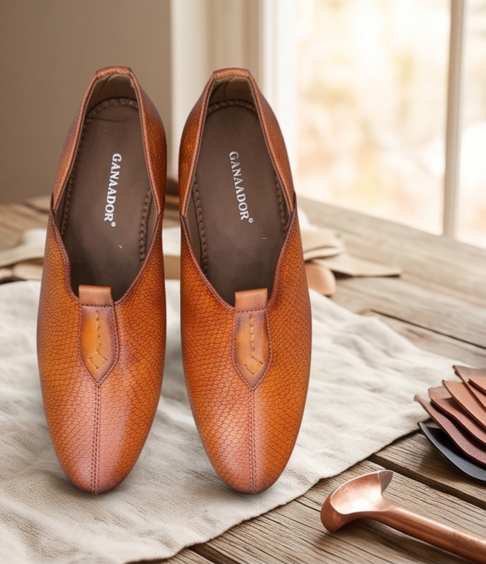 Textured Tan Pebble-Grain Formal Slip-On Shoes
