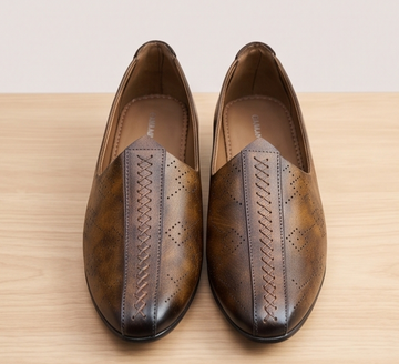 Burnished Tan Cross-Stitched Formal Slip-On Shoes