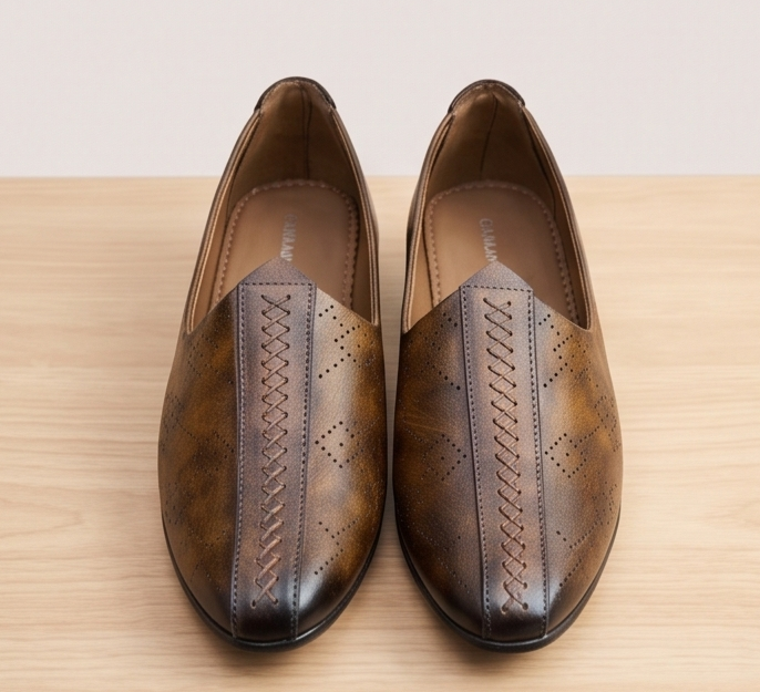Burnished Tan Cross-Stitched Formal Slip-On Shoes