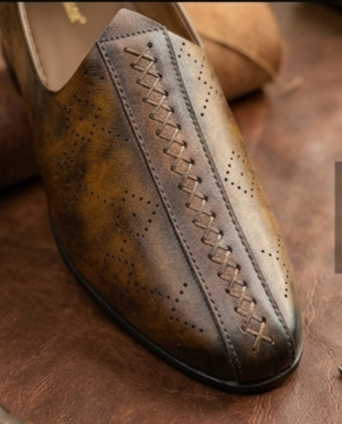 Burnished Tan Cross-Stitched Formal Slip-On Shoes