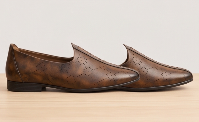 Burnished Tan Cross-Stitched Formal Slip-On Shoes