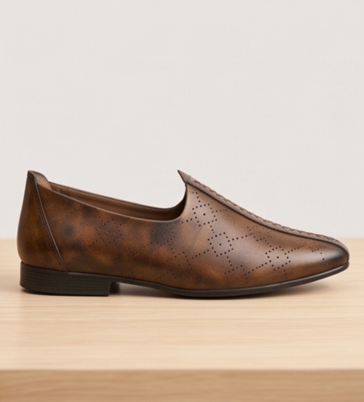 Burnished Tan Cross-Stitched Formal Slip-On Shoes
