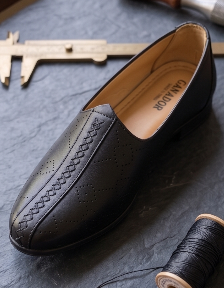 Classic Black Cross-Stitched Formal Slip-On Shoes