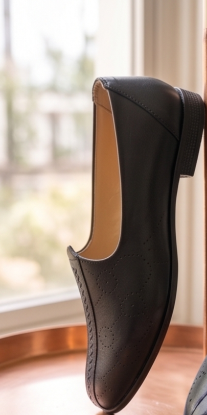 Classic Black Cross-Stitched Formal Slip-On Shoes