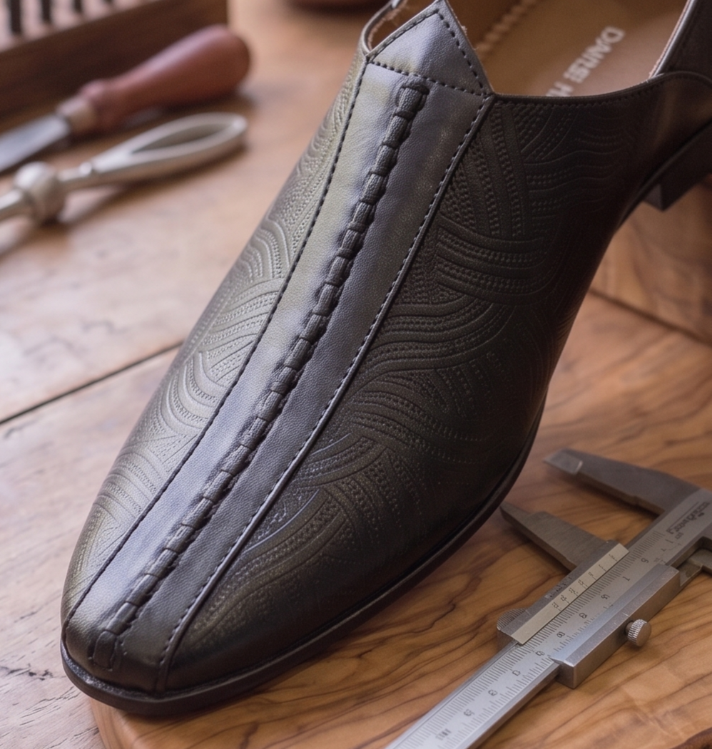 Laser-Etched Black Textured Formal Slip-On Shoes