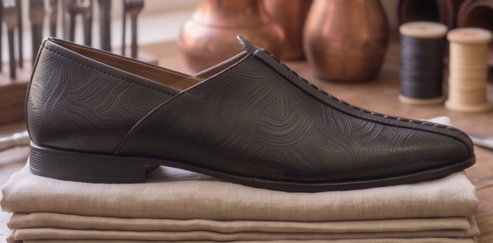 Laser-Etched Black Textured Formal Slip-On Shoes