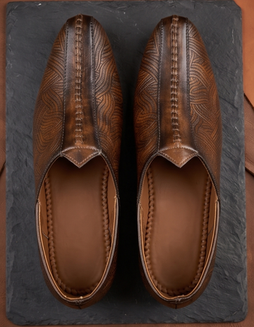 Burnished Tan Wave-Etched Formal Slip-On Shoes