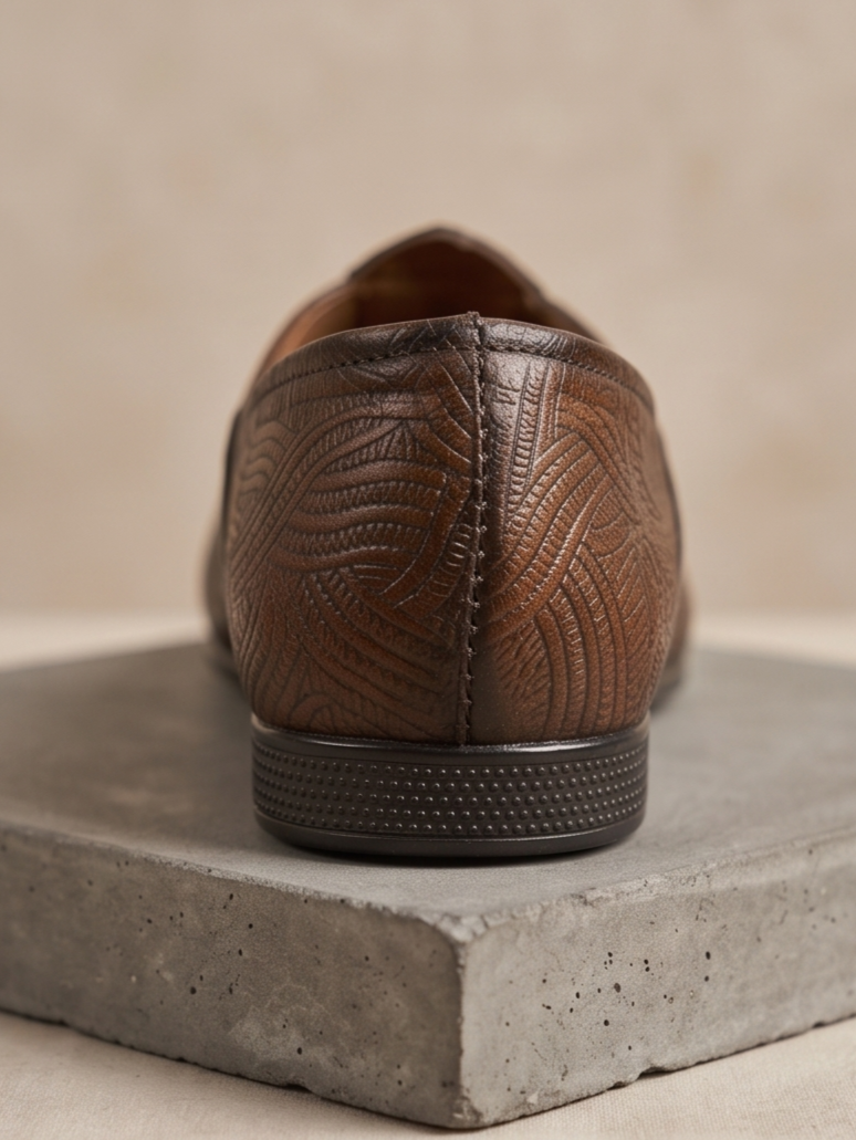 Burnished Tan Wave-Etched Formal Slip-On Shoes