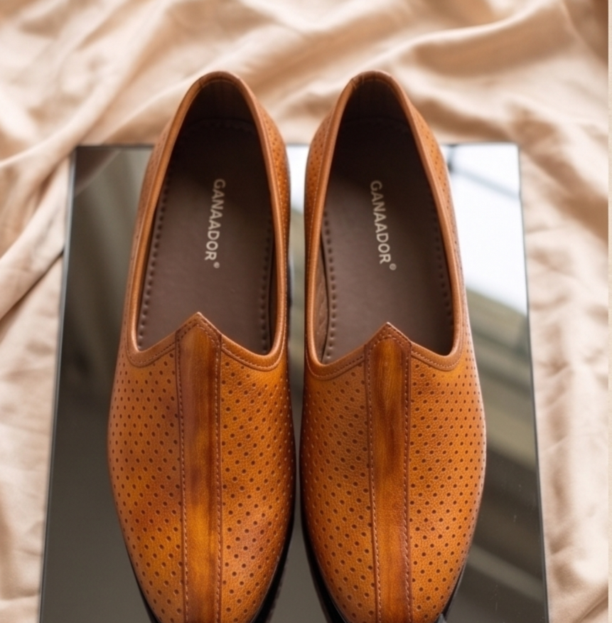 Burnished Tan Pin-Dot Formal Slip-On Shoes