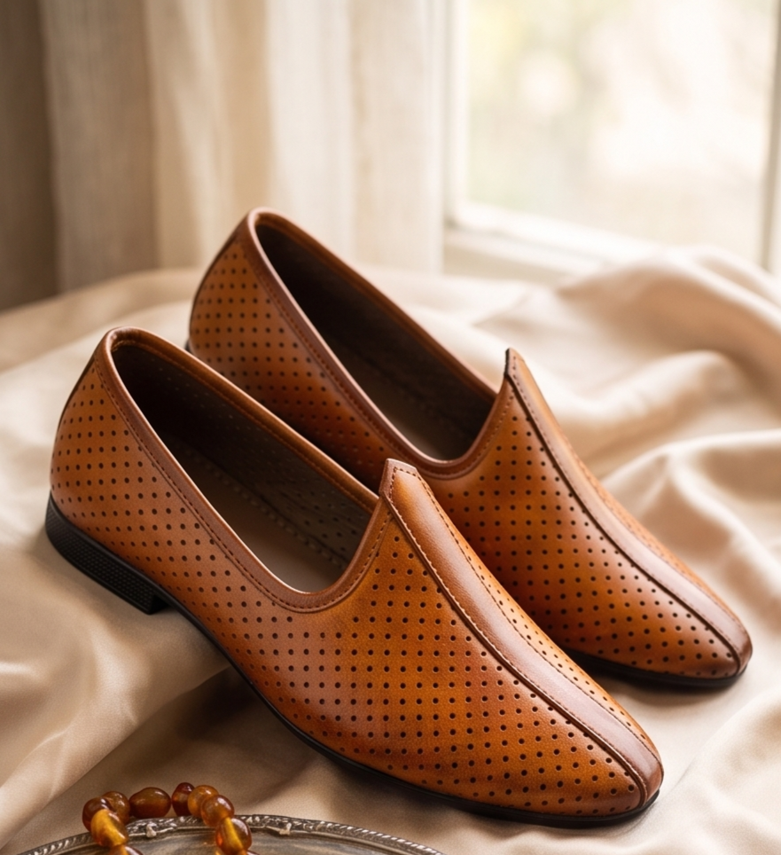 Burnished Tan Pin-Dot Formal Slip-On Shoes