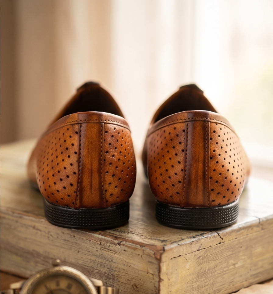 Burnished Tan Pin-Dot Formal Slip-On Shoes