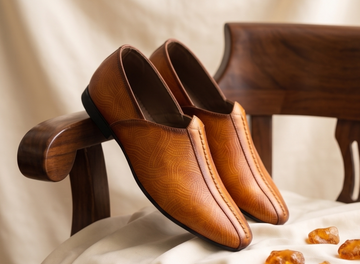 Burnished Light Tan Wave-Etched Formal Slip-On Shoes