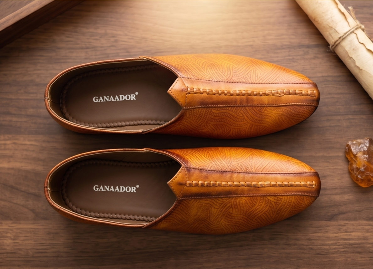 Burnished Light Tan Wave-Etched Formal Slip-On Shoes