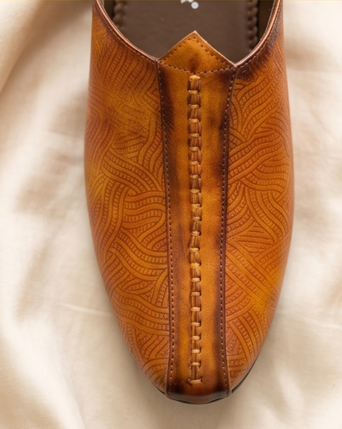 Burnished Light Tan Wave-Etched Formal Slip-On Shoes