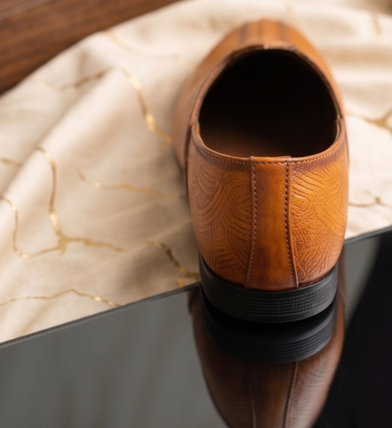 Burnished Light Tan Wave-Etched Formal Slip-On Shoes